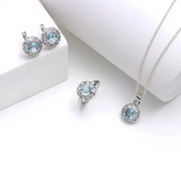 Natural Aquamarine And Moissanite Jewelry Set