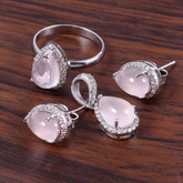 Rose Quartz And Moissanite Jewelry Set