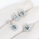 Aquamarine And Moissanite Jewelry Set