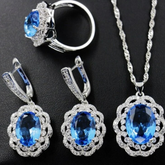 Blue Topaz And Moissanite Jewelry Set