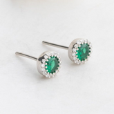 💚 Delicate Emerald & Diamond Mini Stud Earrings in White Gold 💚