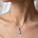 Natural Moonstone Pendant Necklace in 14k Rose Gold, Pear Shaped Rainbow Moonstone Choker, Handmade Dainty Gemstone Jewelry, Anniversary Gift for Her