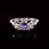 Solid 18K White Gold Vintage Art Deco Tanzanite Ring | Oval Cut Natural Blue Violet Gemstone Ring with Intricate Geometric Filigree Framework