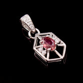 Red Tourmaline Pendant, 18k White Gold Hexagon Cage Charm, Genuine Gemstone & Diamond Accent Pendant, Minimalist Birthday Gift, Fine Jewelry