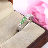 Natural Peridot and Diamond Ring in 14k White Gold, Two Stone Toi et Moi Eternity Band, August Birthstone Stacking Ring, Unique Gift for Her