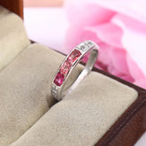 Natural Multi Pink Tourmaline Ring, 14k White Gold Diamond Eternity Band, Ombre Pink Gemstone Stackable Ring, Anniversary Wedding Gift for Her