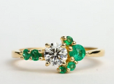 Natural Emerald and Diamond Stone Ring, 14k Gold Alternating Anniversary Band, Round Cut Green Emerald Ring, Stackable Wedding Band