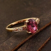 Natural Pink Tourmaline Ring in 14k Gold, Oval Cut Gemstone Engagement Ring with Genuine Diamonds, Handmade Vintage Stacking Ring, Gift for Her