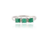 Natural Emerald and Diamond Ring in 14k White Gold • Three Stone Princess Cut Emerald Wedding Band • Anniversary Gift for Her • Handmade Fine Jewelry
