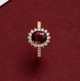 Natural Red Garnet and Diamond Halo Ring in 14k Gold, Oval Cut Garnet Engagement Ring, Sparkling Diamond Accent Statement Ring, Gift for Her