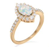 Vintage Natural White Opal Ring, 14k Gold Oval Opal Engagement Ring, Genuine Diamond Halo Statement Ring, Elegant Opal Pave Band Ring for Women