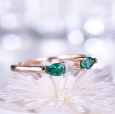 Natural Green Emerald Open Cuff Ring in 14k Rose Gold, Pear Cut Two Stone Bypass Ring, Minimalist Stackable Gemstone Ring, Gift for Her