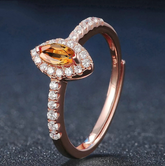 Marquise Citrine Halo Ring, 14k Rose Gold Diamond Engagement Ring, Vintage Yellow Gemstone Statement Ring, Handmade Promise Ring, Gift for Mom