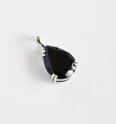 Natural Black Onyx Pendant, Pear Cut Black Gemstone Necklace, Sterling Silver Teardrop Pendant, Handmade Minimalist Jewelry, Protection Stone Gift for Her