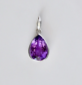Natural Amethyst Pendant, White Gold Pear Cut Gemstone Necklace, Genuine Purple Amethyst Charm, Handmade Fine Jewelry, Special Gift for Mom