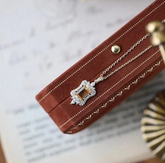 Natural Citrine Vintage Pendant Necklace with Real Diamond Halo | Genuine Emerald Cut Yellow Quartz Charm | Solid 14k 18k Yellow Gold Fine Jewelry