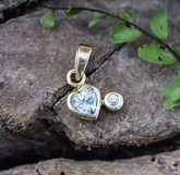 Genuine White Topaz Heart Pendant, Minimalist 18k Gold Charm, Tiny Two-Stone Daily Necklace, Birthday Gift for Wife, Dainty Pendant
