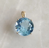 Natural Blue Topaz Pendant in 14k Gold, Round Cut Gemstone Pendant, Handmade Solitaire Necklace, December Birthstone Jewelry, Special Gift for Her
