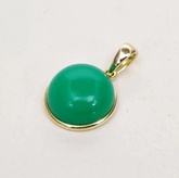 Natural Green Gemstone Pendant in 14k Gold, Round Cabochon Pendant, Handmade Minimalist Bezel Charm, Green Agate Jade Necklace, Gift for Her