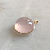 Natural Rose Quartz Pendant – Round Cabochon Gemstone Charm – Handmade 14k Gold Bezel Pendant – Romantic Pink Crystal Jewelry Gift for Her