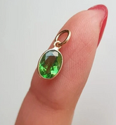 Natural Green Tourmaline Pendant – Oval Faceted Gemstone Charm – Handmade 14k Gold Bezel Pendant – Dainty Green Crystal Jewelry Gift for Mom