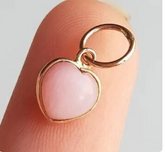 Natural Pink Opal Heart Charm Pendant in 14k Gold • Dainty Pink Gemstone Heart Pendant • Minimalist Heart Jewelry • Gift for Her
