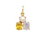 Natural Pearl Citrine and Topaz Cluster Pendant, Gold Plated Three Stone Pendant, Handmade Birthstone Necklace, Unique Statement Jewelry Gift for Her