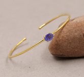 Natural Tanzanite Open Cuff Bracelet in 14k Gold, Oval Cut Violet Blue Gemstone Solitaire Bangle, Minimalist Layering Wire Bracelet, Handmade Fine Jewelry Gift for Her