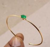 Natural Green Emerald Open Cuff Bracelet in 14k Gold, Oval Cut Gemstone Solitaire Bangle, Minimalist Layering Wire Bracelet, Handmade Fine Jewelry Gift for Her