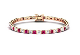 Natural Ruby and Moissanite Tennis Bracelet in 14k Rose Gold, Princess Cut Gemstone Link Bracelet, Alternating Red Ruby Wedding Bridal Bracelet, Handmade Fine Jewelry Gift for Her