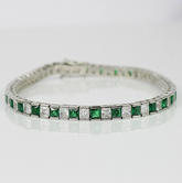 Emerald Cut Moissanite Tennis Bracelet, 18k White Gold Rectangular Diamond Line Bracelet, Step Cut Gemstone Wedding Bridal Jewelry, Gift for Her