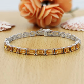 Natural Citrine Tennis Bracelet, Emerald Cut Yellow Gemstone Line Bracelet, 14k White Gold Baguette Citrine Link Bracelet, November Birthstone Gift for Her