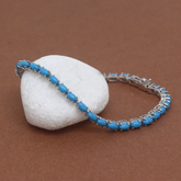 Natural Turquoise Tennis Bracelet, Genuine Blue Oval Turquoise Line Bracelet for Women, Dainty Stacking Gemstone Bracelet, Gift for Her