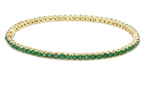 14k Yellow Gold Emerald Tennis Bracelet, Natural Green Emerald Line Bracelet for Women, Genuine Gemstone Wedding Bridal Jewelry, Gift for Her