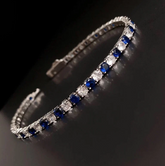 Natural Tanzanite and Diamond Tennis Bracelet in 14k White Gold, Alternating Blue Tanzanite Diamond Link Bracelet, Handmade Fine Jewelry Gift for Mom