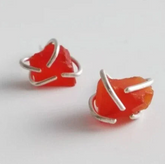 Raw Carnelian Stud Earrings in Sterling Silver | Rough Orange Crystal Post Earrings | Uncut Gemstone Wire Wrapped Studs | Handmade Minimalist Gift for Her