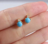 Natural Turquoise Stud Earrings with Diamond Halo • 14K Gold Turquoise Halo Earrings • Genuine Turquoise Matrix Studs • December Birthstone Gift (Copy)