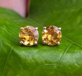 Natural Citrine Stud Earrings in 14k Gold | Round Cut Yellow Gemstone Earrings | November Birthstone Jewelry Gift for Her | Handcrafted Minimalist Solitaire Studs