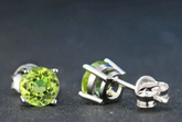 Natural Peridot Stud Earrings in Sterling Silver | Round Cut Green Gemstone Earrings | August Birthstone Jewelry Gift for Her | Handcrafted Minimalist Solitaire Studs