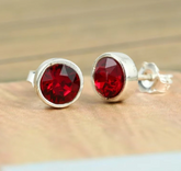 Natural Ruby Stud Earrings • Solid Gold Bezel Round Ruby Studs • Minimalist Red Gemstone Earrings • Handmade Special Beautiful Gift for Mom