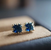 Natural Blue Sapphire Stud Earrings • Solid Gold Square Gemstone Studs • Princess Cut Multi Prong Earrings • Handmade Special Beautiful Gift for Mom