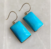 Natural Turquoise Earrings • Solid 14K Gold Rectangular Turquoise Drops • Handmade Special Beautiful Gift for Mom • Genuine Turquoise French Wire Dangles