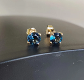 Natural London Blue Topaz Stud Earrings • Solid Gold Round Gemstone Studs • Classic 4 Prong Solitaire Earrings • Handmade Jewelry Special Gift for Mom